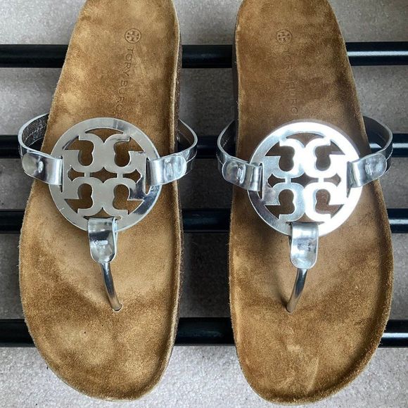 TORY BURCH Women Miller Cloud Goatskin Leather Logo Sandals - NEW NWOB - Picture 2 of 8